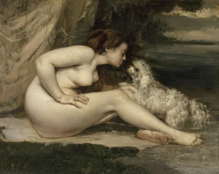 Nackte Frau mit einem Hund